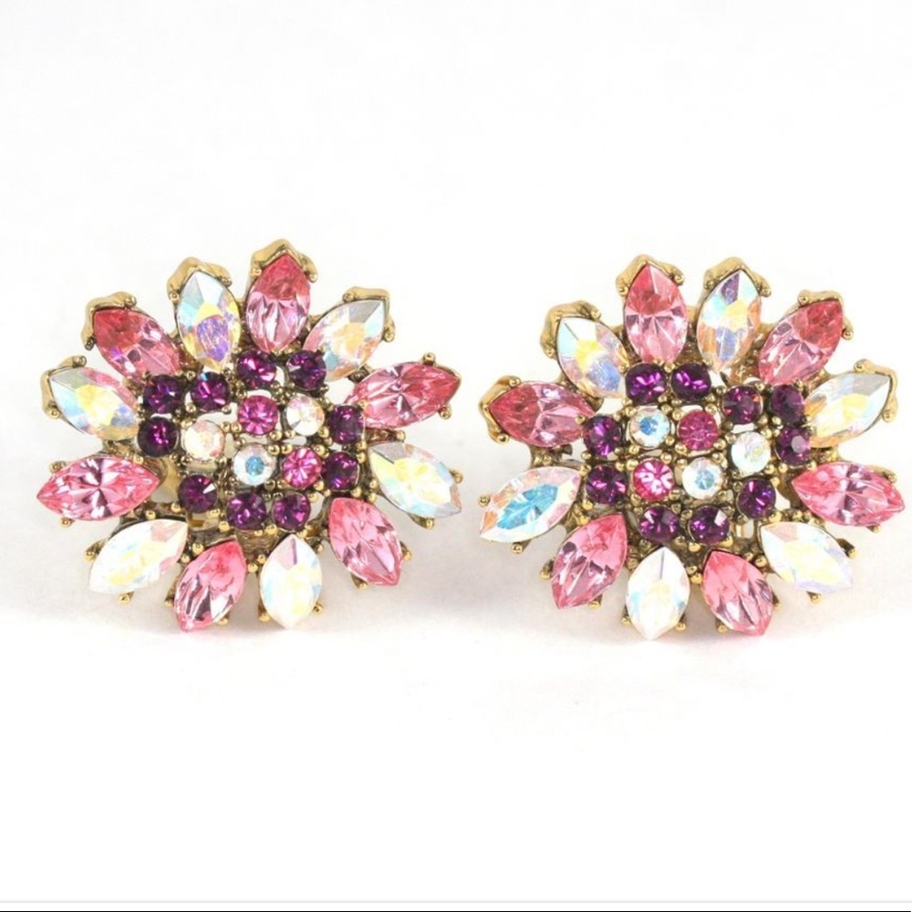 Bob Mackie vintage rhinestone flower earrings - Picture 1 of 6